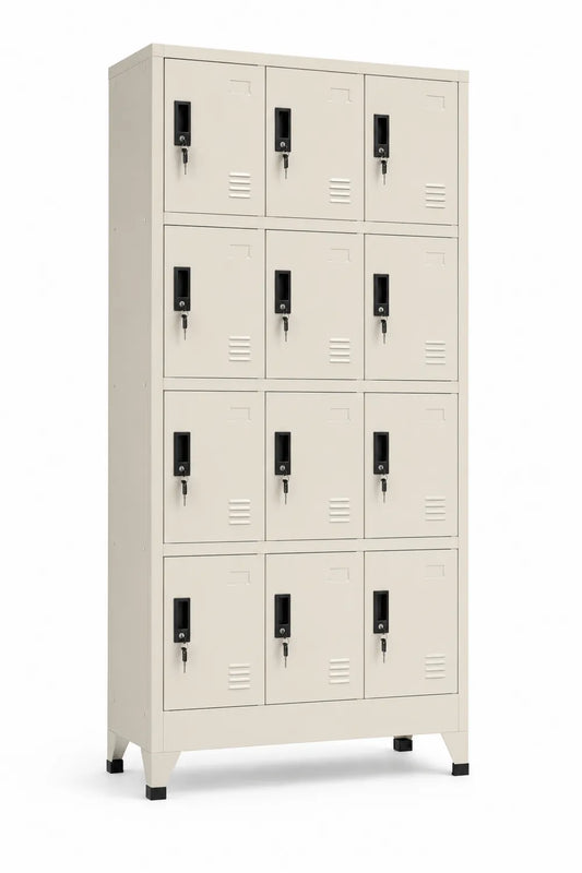 Casier de rangement en métal 12 portes Beige 180x90x40 cm