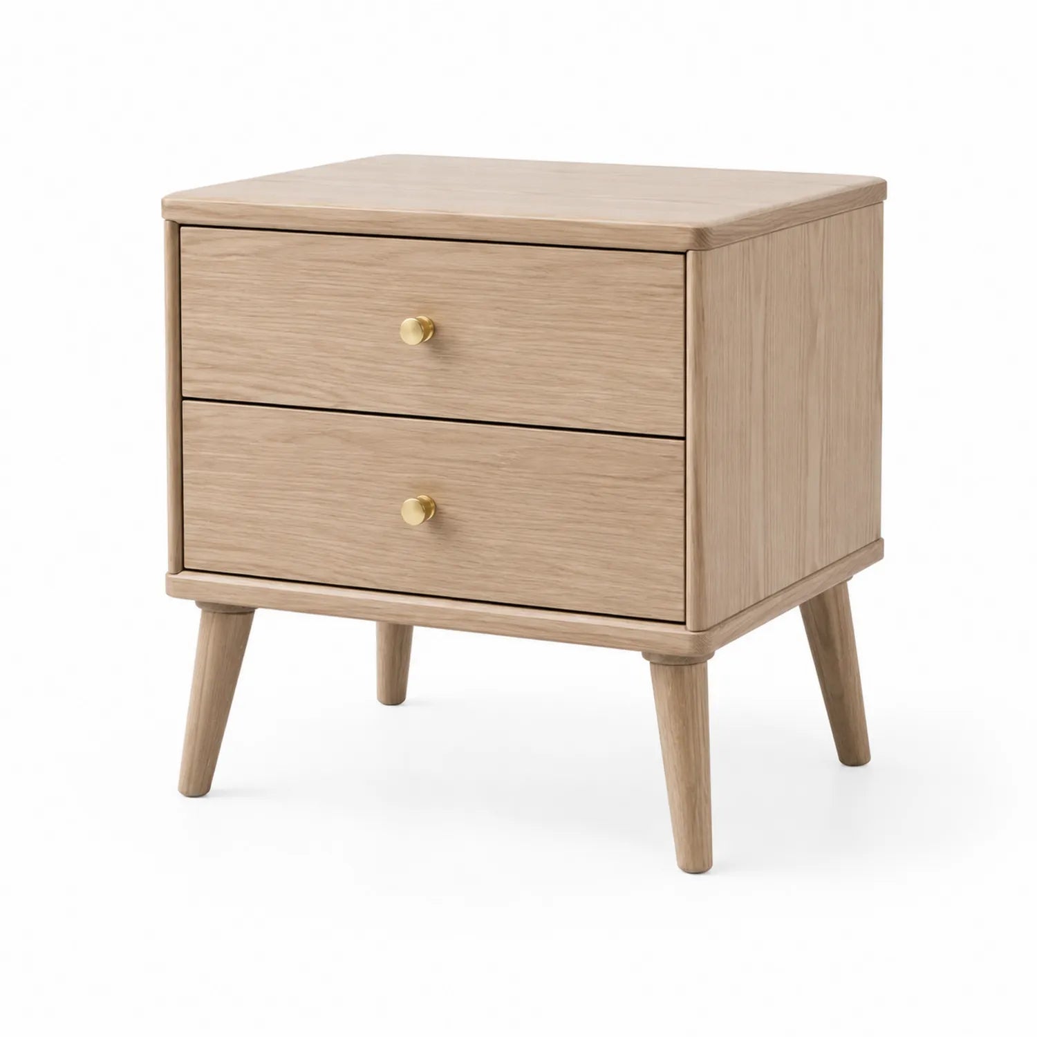 Table de chevet en bois avec tiroirs et poignées dorées