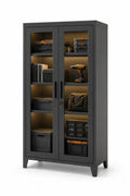 Armoire de rangement en métal noir avec portes vitrées