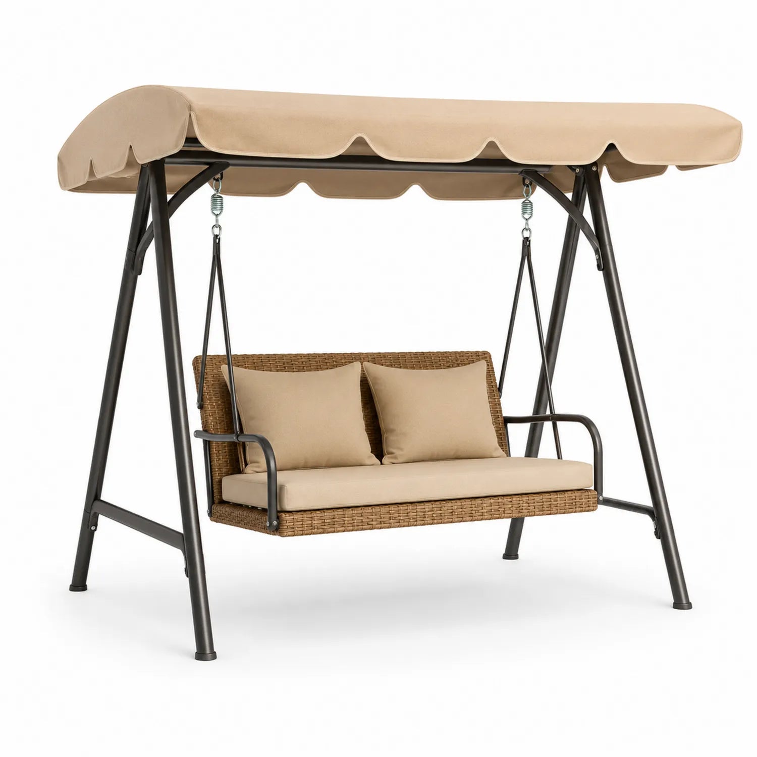 Balancelle en rotin synthétique avec coussins en polyester Beige