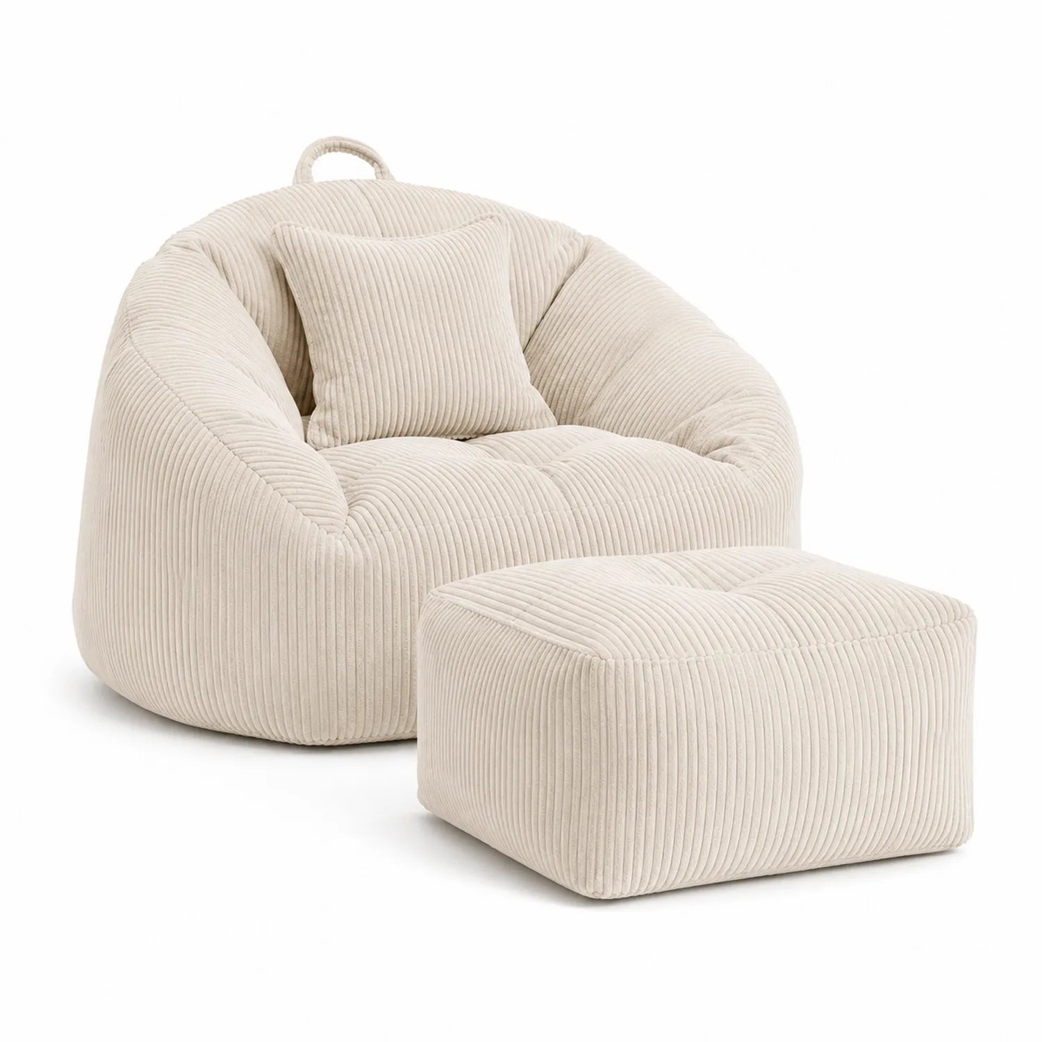 Ensemble de chaise poire en velours côtelé beige avec pouf