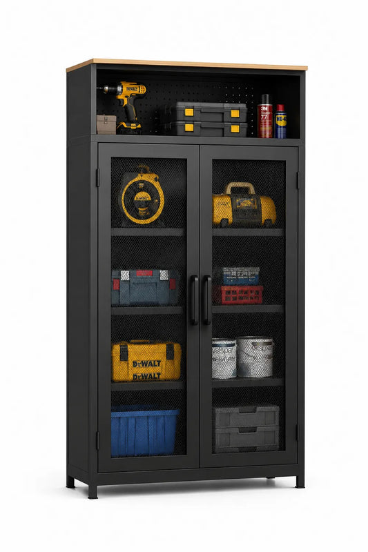Armoire de rangement en métal noir avec portes grillagées 180 x 90 x 40 cm