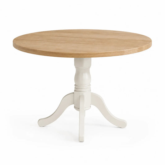 Table à manger ronde en bois naturel et blanc 100 cm