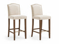 Tabourets de bar en bois et tissu beige avec dossier clouté, lot de 2