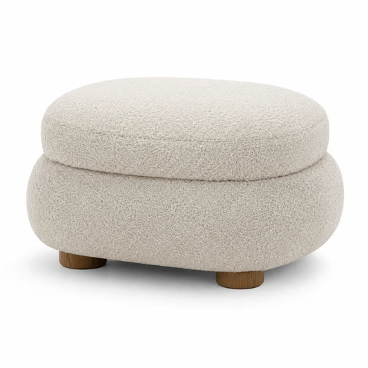 Repose-pied en tissu bouclé Blanc cassé