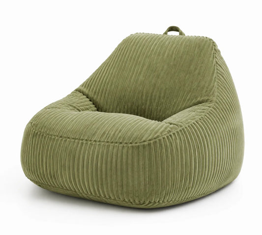 Pouf Poire Côtelé Vert Polyester
