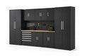 Ensemble de rangement de garage en métal noir avec établi en bois