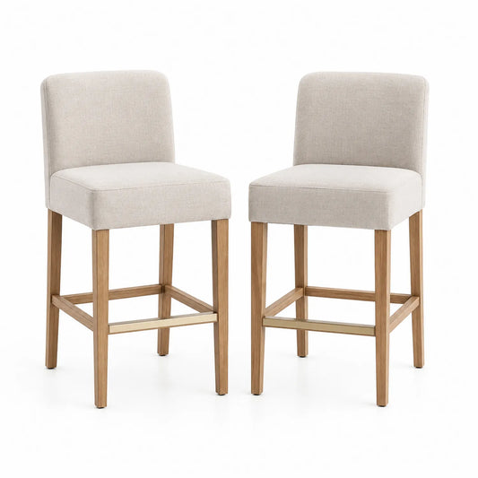 Paire de tabourets de bar en tissu avec structure en chêne