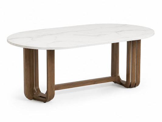 Table à manger ovale en marbre et bois de noyer