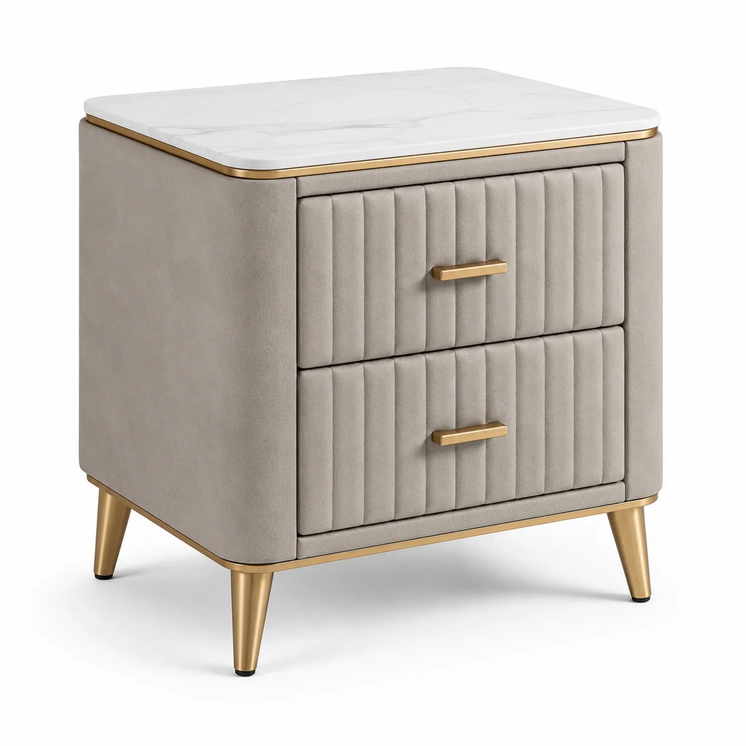 Table de chevet en MDF avec dessus en marbre et pieds en métal